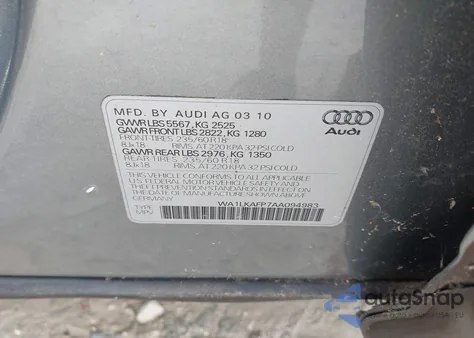 2010 Audi Q5 3.2 Premium z USA, uszkodzony, nr VIN WA1LKAFP7AA094983